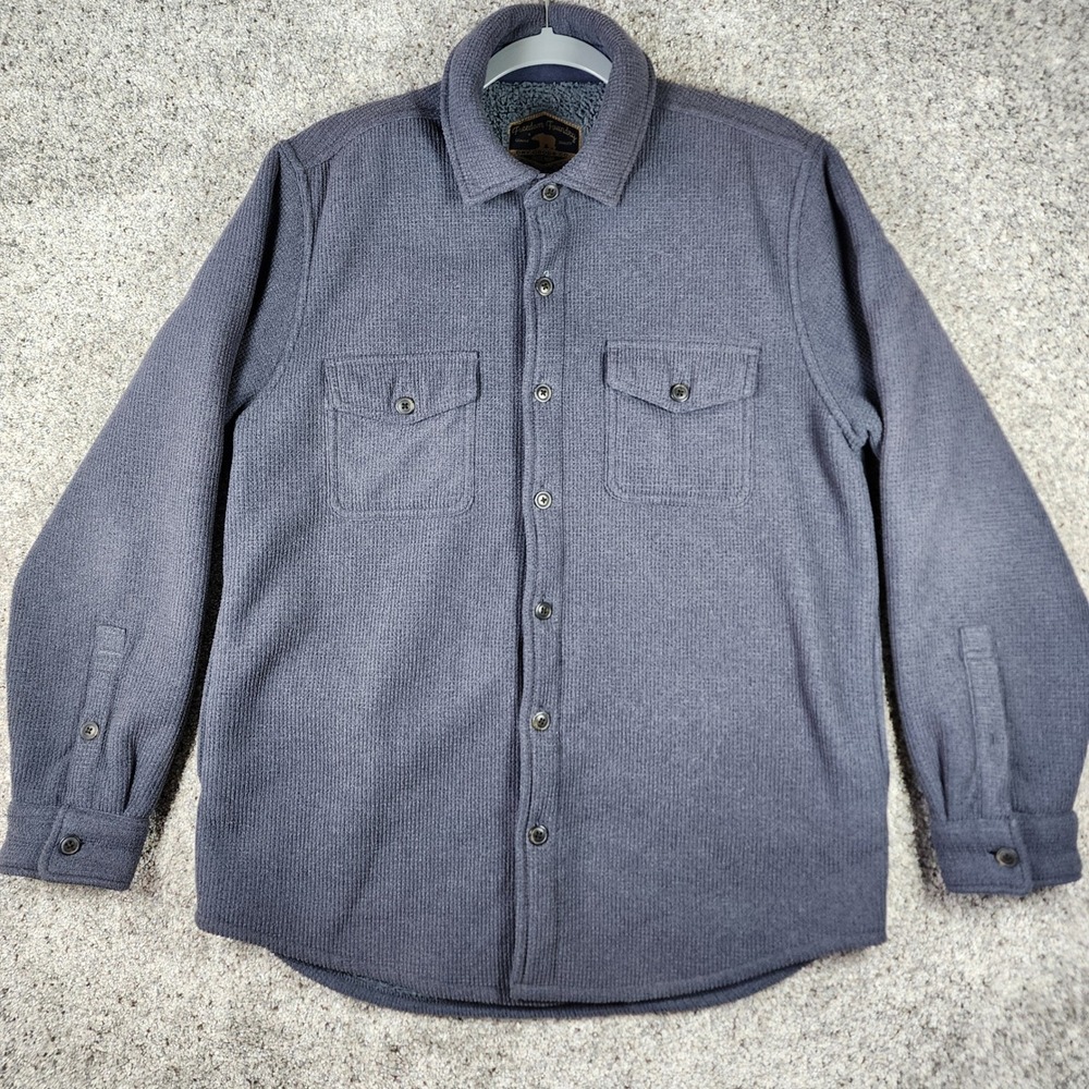 Freedom Foundry Shirt Jacket Mens L Grey Waffle Knit Sherpa Lined Excellent